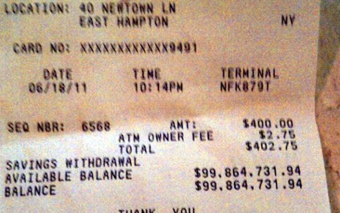 Is This Your $100 Million ATM Receipt?