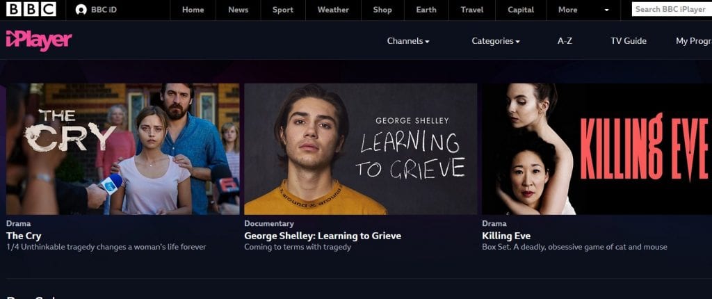 Categories channels. Bbc IPLAYER streaming service.