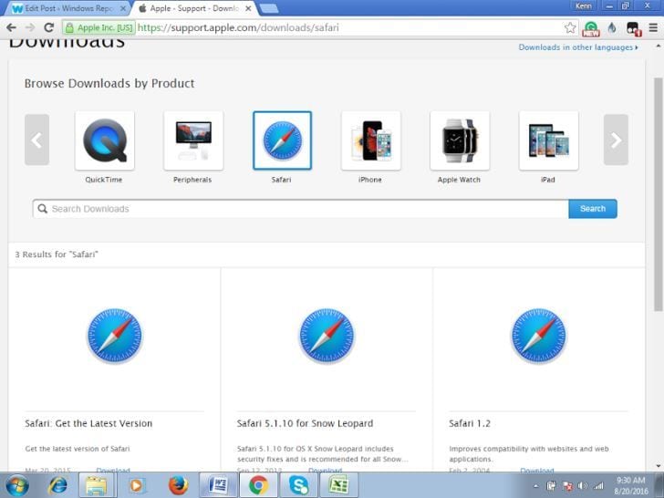 download apple safari for window 7