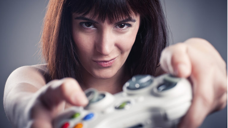 Female gamer controller