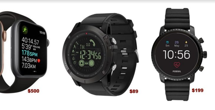 Apple Watch 5, T1 Tact Watch - Midnight Diamodn, and Fossil Generation 5 smatwatch