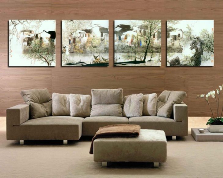 large photo wall living room