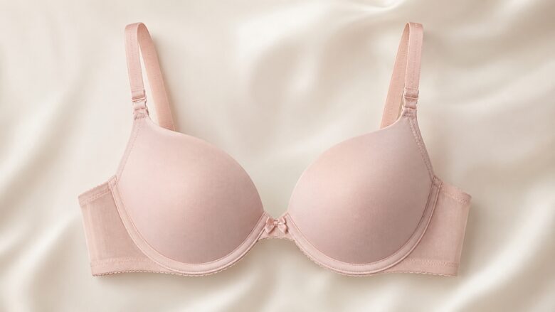 A-cup padded bra in blush pink on a soft satin background