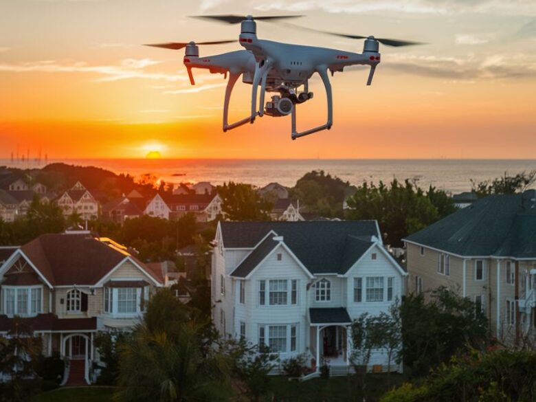 drone capture image of houses near coast
