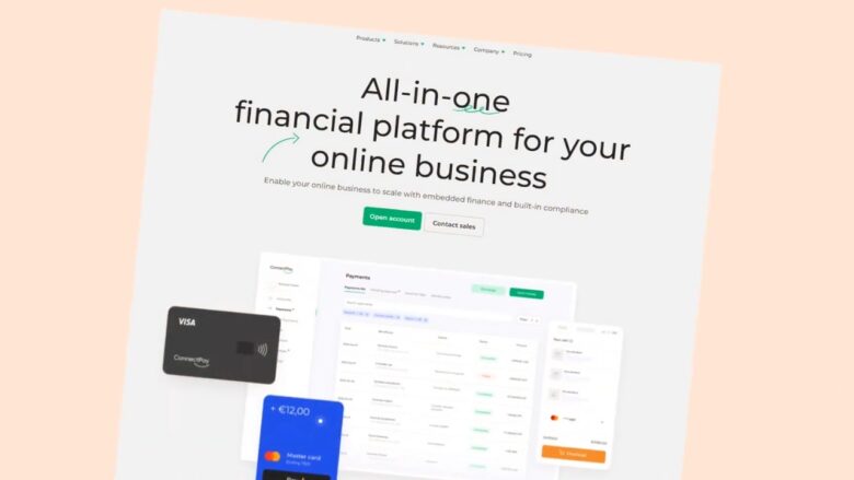 ConnectPay financial platform page with dashboard screens and payment cards