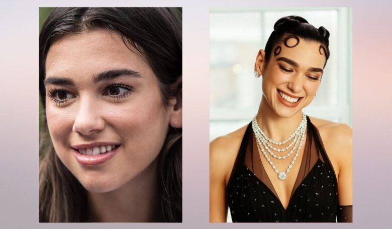 Side by side comparison showing a woman with a natural youthful smile and a later image featuring a brighter, more refined smile