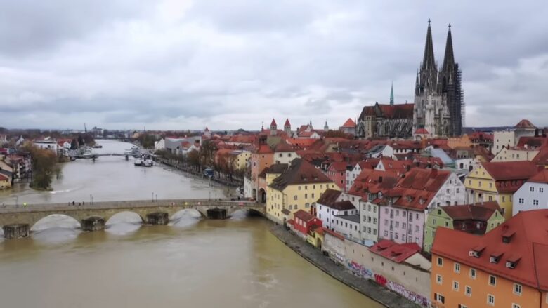 Regensburg old town and cathedral beside the Danube River