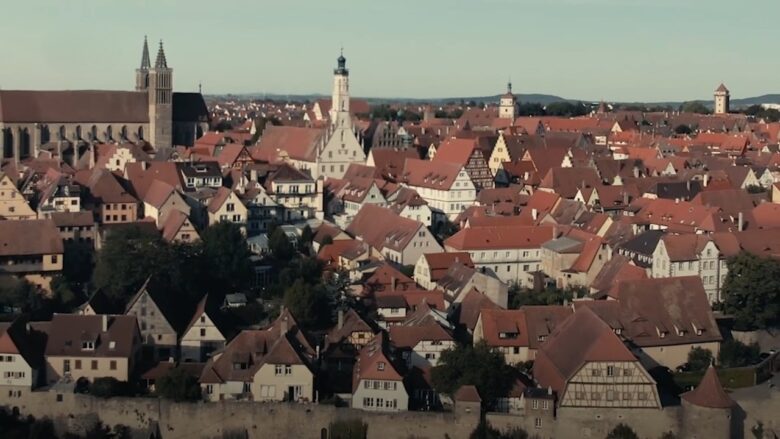 Rothenburg ob der Tauber old town with red rooftops, churches, and medieval walls