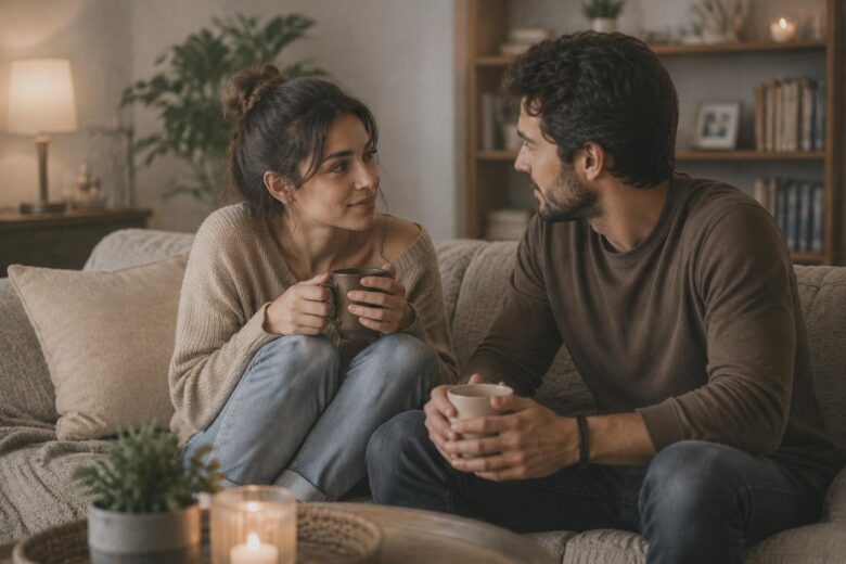 Couple having an honest conversation together at home.