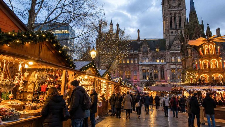 Christmas market stalls in central Manchester