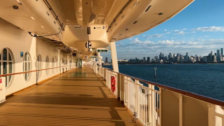 View of an Australian city skyline from a cruise ship deck