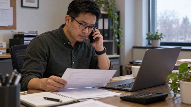 Employee confirming vendor banking information by phone.
