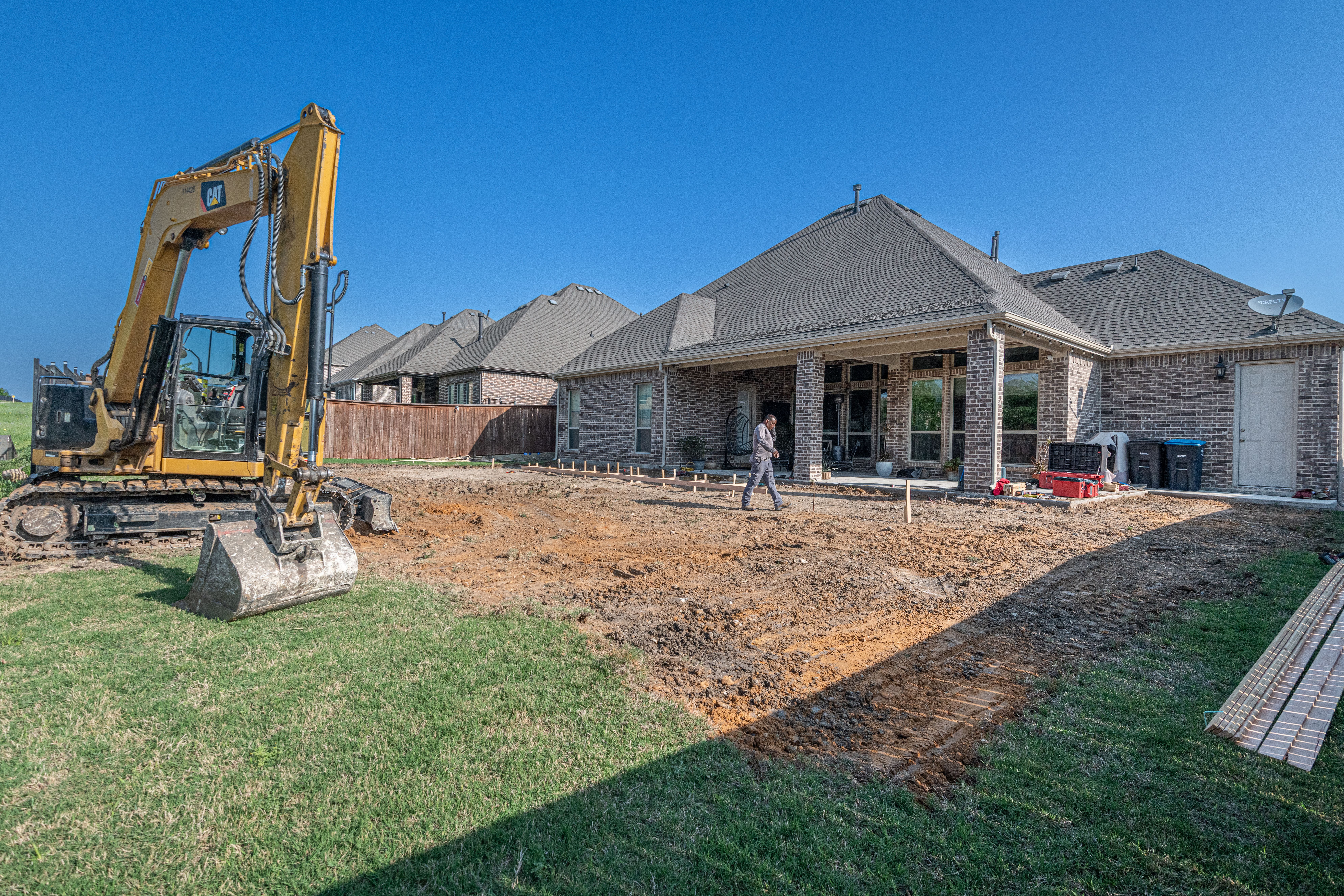 Backyard patio construction site during an outdoor renovation